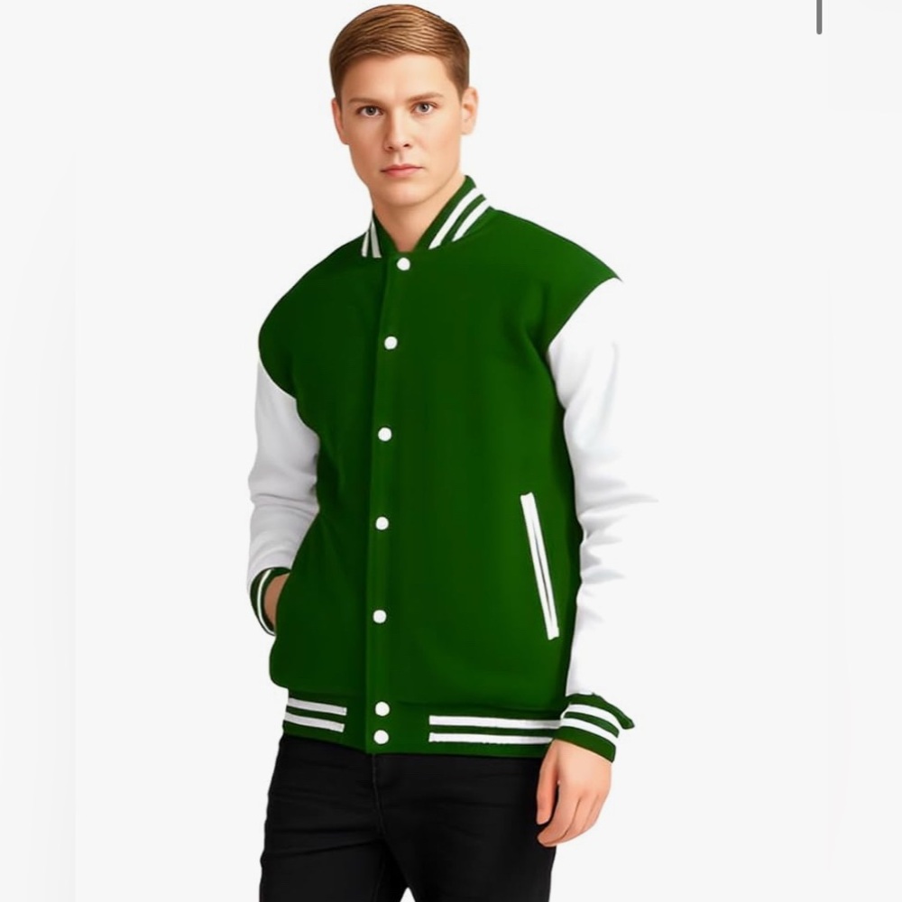 Men's Varsity Jacket Genuine Leather Sleeve and Wool Blend Letterman jacket